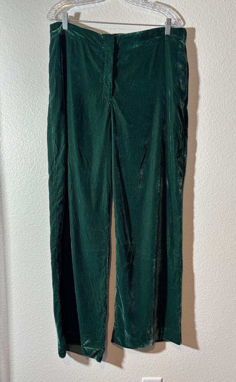 LC Lauren Conrad Size 16 Emerald Green Velvet High Rise Wide Leg Trouser Pants